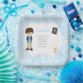 Eerste communie Brunette Hair Boy Dank u Papieren Bordje (Feest)