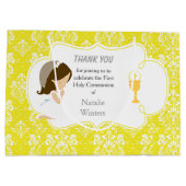 Eerste communie Brunette Hair Girl Dank je Groot Cadeauzakje (Achterkant)