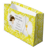 Eerste communie Brunette Hair Girl Dank je Groot Cadeauzakje (Voorkant Gekanteld)