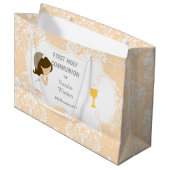 Eerste communie Brunette Hair Girl Dank je Groot Cadeauzakje (Voorkant Gekanteld)