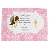 Eerste communie Brunette Hair Girl Dank je Groot Cadeauzakje (Achterkant)