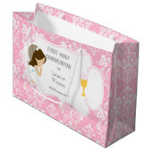 Eerste communie Brunette Hair Girl Dank je Groot Cadeauzakje (Voorkant Gekanteld)