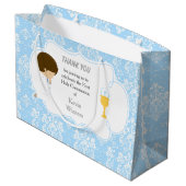 Eerste Communie Brunette Jongen Blauw Damask Groot Cadeauzakje (Achterkant Gekanteld)