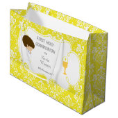 Eerste Communie Brunette Jongen Geel Damask Groot Cadeauzakje (Voorkant Gekanteld)