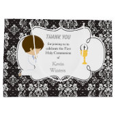 Eerste Communie Brunette Jongen Zwart Damask Groot Cadeauzakje (Achterkant)