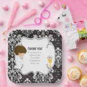 Eerste Communie Brunette Jongen Zwart Damask Papieren Bordje (Feest)