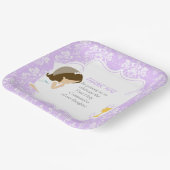 Eerste Communie Brunette Meisje Paarse Damask Papieren Bordje (Gebogen)