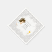 Eerste Communie Brunette Meisje Zilveren Damask Servet (Hoek)