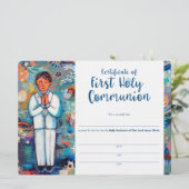 Eerste communie certificaat voor katholieke jongen kaart (Staand voorkant)