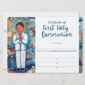 Eerste communie certificaat voor katholieke jongen kaart (Voorkant)