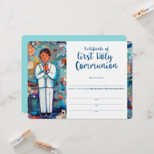 Eerste communie certificaat voor katholieke jongen kaart