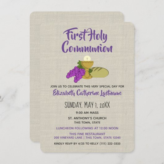 Eerste Communie Chalis druiven brood Kaart (Voorkant / Achterkant)
