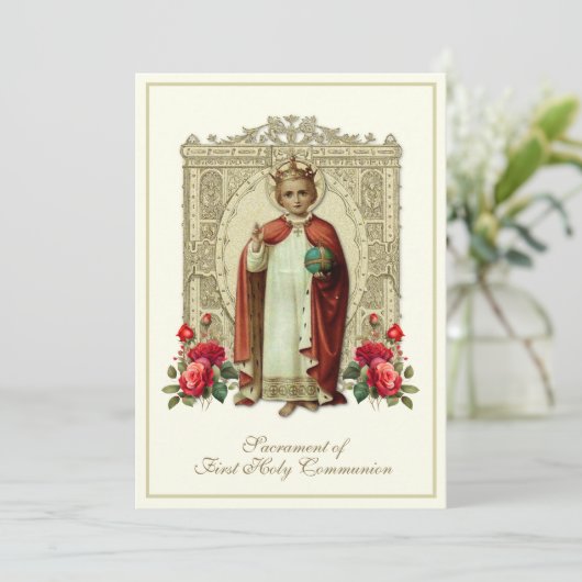 Eerste Communie Christus de Koning Rozen Kaart (Staand voorkant)