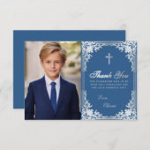 Eerste Communie Classic Blue Boy Foto  Bedankkaart (Voorkant / Achterkant)