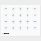 Eerste Communie Cross Blue Rozen Floral Hart Sticker (Vel)