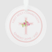Eerste Communie Cross Roze Rozen Monogrammed Naam Ornament (achterkant)