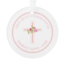 Eerste Communie Cross Roze Rozen Monogrammed Naam