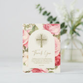 Eerste Communie Dank Je Wel Roze Rozen (Staand voorkant)