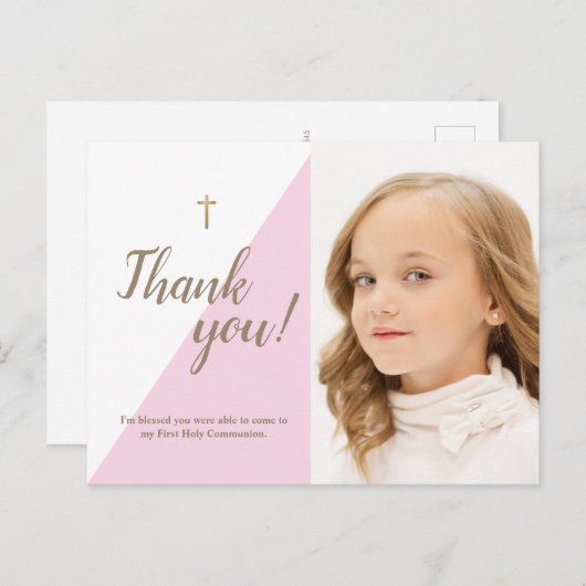 Eerste Communie Dank U Moderne Roze Foto Briefkaart (Voorkant / Achterkant)