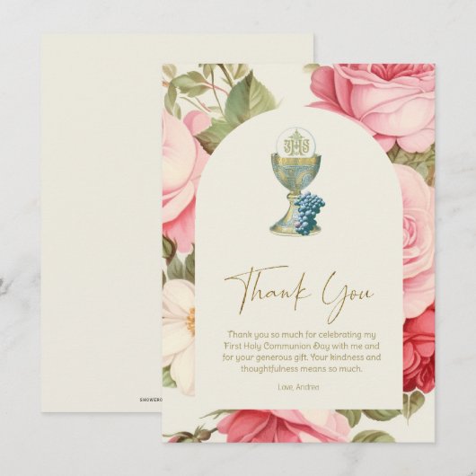 Eerste Communie Dank u Roze Rozen (Voorkant / Achterkant)