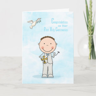 Eerste communie, Dark Hair Boy, gefeliciteerd Kaart