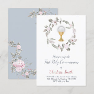 Eerste Communie Delicate Bloemen waterverf Kaart