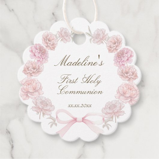 eerste communie delicate pioenen lijst bedankjes labels (Voorkant)