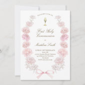 eerste communie delicate pioenen lijst kaart (Voorkant)