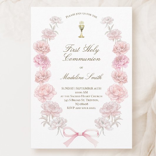 eerste communie delicate pioenen lijst kaart