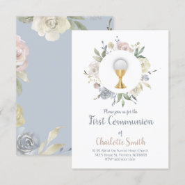 Eerste Communie Delicate waterverf Bloemen Kaart