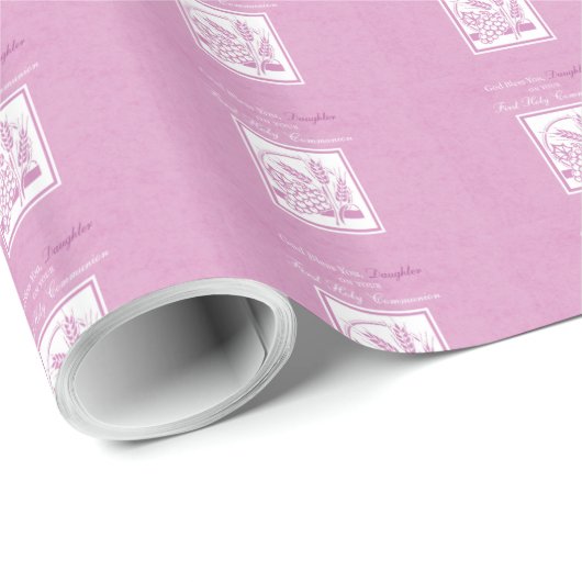 Eerste communie dochter, Roze Cadeaupapier (Rol Hoek)