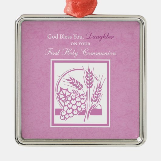 Eerste communie dochter, Roze Metalen Ornament (Voorkant)