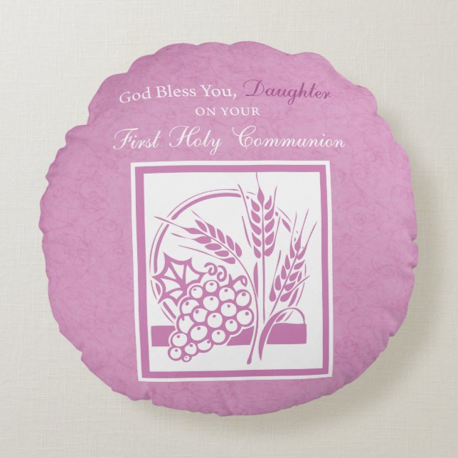 Eerste communie dochter, Roze Rond Kussen (Voorkant)