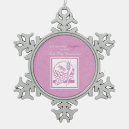 Eerste communie dochter, Roze Tin Sneeuwvlok Ornament