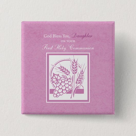 Eerste communie dochter, Roze Vierkante Button 5,1 Cm (Voorkant)