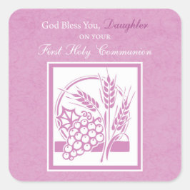 Eerste communie dochter, Roze Vierkante Sticker
