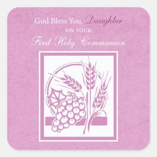 Eerste communie dochter, Roze Vierkante Sticker (Voorkant)