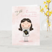 Eerste communie, donkerharige meid, gefeliciteerd kaart (Gele Bloem)