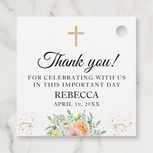 Eerste communie, doop bloemenelegant bedankjes labels (Achterkant)