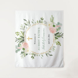 Eerste communie doop roze gouden achtergrond bord wandkleed