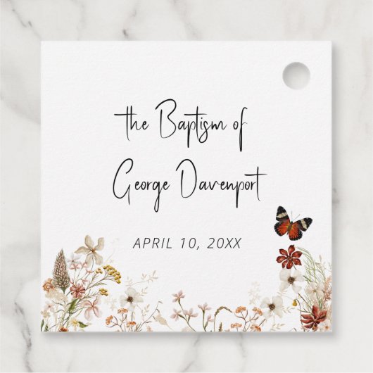 Eerste Communie, doop wilde bloemen vlinder Bedankjes Labels (Achterkant)