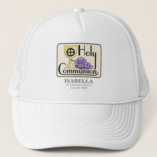 Eerste Communie Druiven en Beker, Aanpasbaar Trucker Pet (Voorkant)