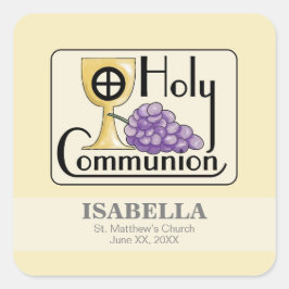 Eerste Communie Druiven en Beker, Aanpasbaar Vierkante Sticker