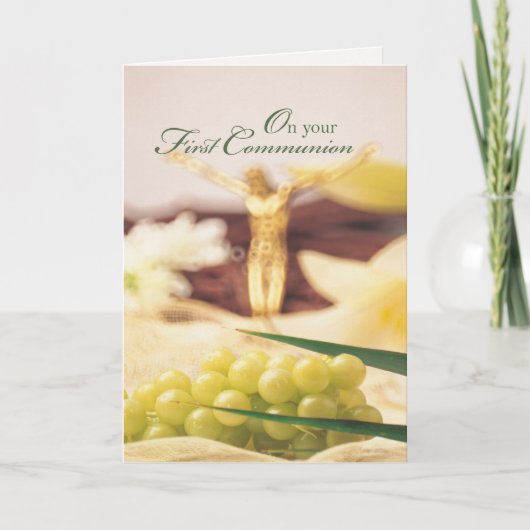 Eerste Communie Druiven en Kruis Kaart (Voorkant)