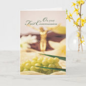 Eerste Communie Druiven en Kruis Kaart (Gele Bloem)
