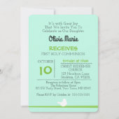 Eerste communie duif op tak blauwe uitnodiging (Voorkant)