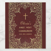 Eerste Communie Elegant Bourgogne Goud Wijn Etiket (Enkel label)