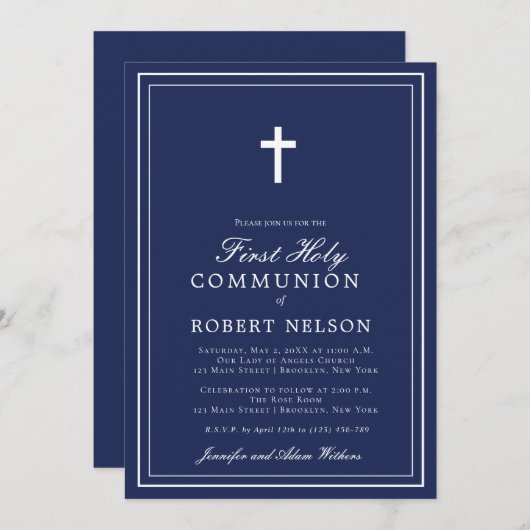 Eerste Communie Elegant Classic Cross Kaart (Voorkant / Achterkant)