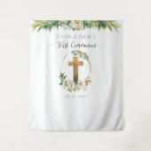 Eerste Communie, Elegant Groenen Foto Achtergrond Wandkleed (Voorkant)