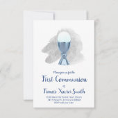 Eerste Communie Elegante Blauwe Kelk Kaart (Voorkant)